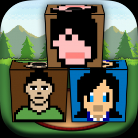 couverture jeu vidéo Caisse de Tête en Pixels - Empilement de Blocs de 8bit