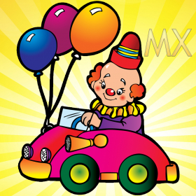 couverture jeu vidéo Courseur défilé Clown déjanté amusant MX - Voiture rapide chasse aventure