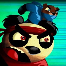 couverture jeu vidéo Ninja ours combat Samurai porcs - Bataille au temple Ninja